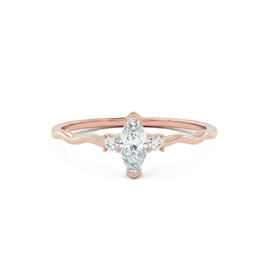Bague minimaliste à trois pierres en or massif 9K 10K avec diamants de laboratoire marquise et ronds, clarté DEF VS VVS, motif vague, vente en gros - Product Image 2