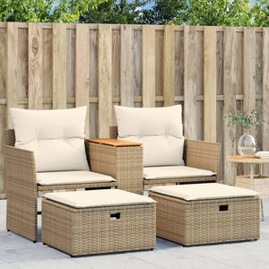 Canapé 2 places beige avec tabourets Mobilier de jardin en poly rotin - Product Image 1
