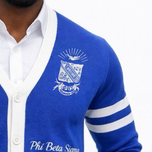 Phi Beta Sigma Blue <b>Cardigan</b> <b>Sweater</b> Men Greek Letter Embroidered Button Down Premium Knit Fraternity Apparel 1914 Classic Style - Product Image 3