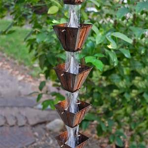 Chaîne de pluie élégante en cuivre au design moderne du milieu du siècle, faite à la main et résistante aux intempéries pour la décoration d'entrée et de jardin - Product Image 1