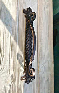 Poignée de portail en fer forgé à la main, design résistant à la rouille, motifs de feuilles en relief, style traditionnel, accessoire pour - Product Image 6