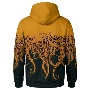 Wholesale <b>Men's</b> Custom mastard black Sublimated octopus print hoodie Breathable Quick Dry Solid Winter Hoodies OEM - Product Image 2