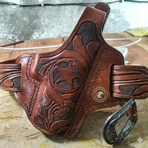 Étui de ceinture en cuir classique style western, porte-cartouches de cowboy, boucles, sangle réglable, ensemble d'équipement de transport pour l'équitation - Product Image 3