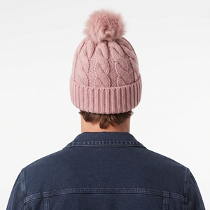 Bonnet d'hiver unisexe rose chaud côtelé en tricot épais avec pompon doux, personnalisable pour l'extérieur par temps froid - Product Image 2