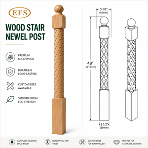 EFS NP04 Poteau de rampe en bois de chêne rouge massif écologique, durable, facile à installer, sûr, garantie 1 an, design moderne, Vietnam - Product Image 1