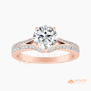Round Cut Moissanite Engagement Ring Rose Gold Plated Split Shank Curved Pave Band Wedding Ring Jewelry <b>Gift</b> - Product Image 5