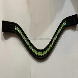 Dernière tendance accessoires cheval vente en gros, selle noire en cuir, bande de sourcil de cheval conçue avec 1 rangée de strass vert bling - Product Image 2