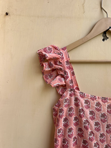 Vestido vintage de algodón indio con estampado floral hecho a mano, bordado, cuello cuadrado, túnica larga con vestido de longitud maxi. - Product Image 3