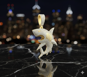 Custom Iced Out Great White Shark <b>Pendant</b> Handcrafted in 10k Yellow <b>Gold</b> Featuring Full Micro Pave Set Diamonds with High Polish - Product Image 6