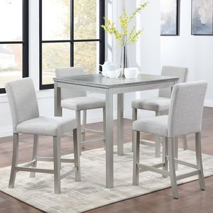 5-Piece Counter Height Dining Room Set Wooden <b>Square</b> <b>Table</b> with 4 Upholstered Chairs <b>Kitchen</b> <b>Table</b> Set - Product Image 1