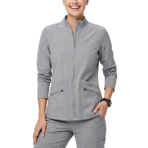 Vestes d'infirmière personnalisables à prix de gros, coupe athlétique, tissu performant en mélange de spandex, poches à double fermeture éclair, uniformes de travail - Product Image 1