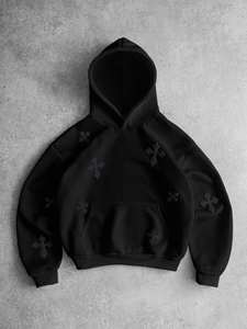 Sudadera con capucha extragrande para mujer, negra, con relieve, informal, de forro polar suave, para uso diario, top de moda de invierno - Product Image 6