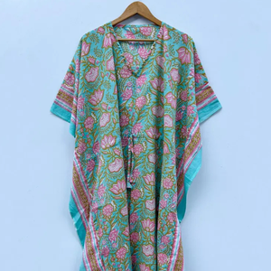 Kaftan en coton imprimé à la main en gros, robe de soirée pour femme, robe longue de plage en coton imprimé, tenue de soirée - Product Image 1