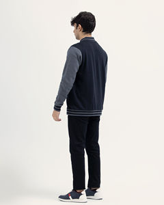 แจ็คเก็ตวาร์ซิตี้สีดำคุณภาพสูงสำหรับผู้ชาย คอตั้ง แขนหนัง แจ็คเก็ตเบสบอลแบบ Letterman สำหรับฤดูหนาว - Product Image 2