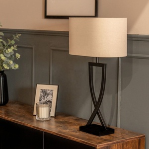 Infinity Twist Metal Table Lamp with Linen <b>Drum</b> <b>Shade</b> Sculptural Base Durable Finish Warm Ambient <b>Lighting</b> for Living Room - Product Image 5