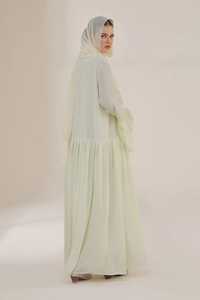 Cream Floor Modest Islamic <b>Dress</b> <b>Long</b> Sleeve High Neck Solid Color Lightweight Daily Wear Middle East Style Muslim Abaya Sets - Product Image 2