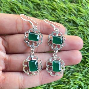 Boucles d'oreilles pendantes en émeraude faites à la main, argent sterling 925, bijoux en pierres précieuses naturelles pour femmes, vente en gros, cadeau - Product Image 5