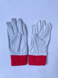 Gants en cuir longueur poignet, style uni, blancs avec revers rouge, pour usage quotidien, gants de sécurité, toutes saisons, non doublés - Product Image 3