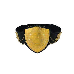 Ceinture de champion personnalisée en cuir noir avec design bouclier doré et détails de chaîne - Product Image 1