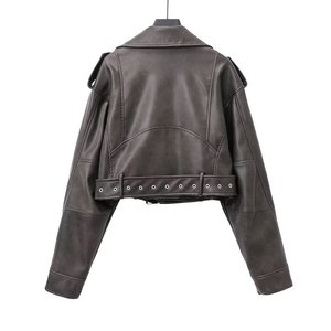 Women's Genuine <b>Leather</b> <b>Long</b> Sleeve Zipper Lapel Winter Regular Coat Eco-Friendly Breathable Fur Lined Street Motorcycle <b>Jacket</b> - Product Image 3