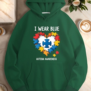Sudaderas con capucha de punto con capucha azul informal para mujer con diseño impreso de concientización sobre el autismo I WEAR BLUE - Product Image 1