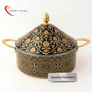 Luxury Floral Stainless Steel Casserole Hot Pot Food <b>Warmer</b> Serving Dish Insulated Double Wall Designer <b>Buffet</b> Hotpot Server Pot - Product Image 1