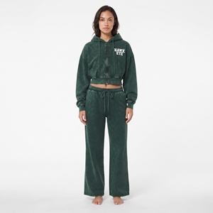 Ensemble sweat à capuche court zippé à manches longues et épaules tombantes, et pantalon de jogging large pour femme, effet délavé, avec logo personnalisé, fabrication en gros - Product Image 5