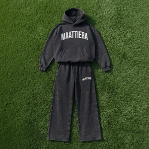 Conjunto de Sudadera con Capucha Oversize Negra Lavada y Pantalones Anchos de Felpa para Mujer, Chándal de Algodón, Venta al por Mayor OEM ODM - Product Image 5