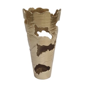 Vase de table contemporain en bronze et aluminium fait main, design découpé organique, centre de table décoratif moderne pour la décoration intérieure et les mariages - Product Image 3