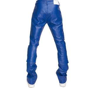 Pantalones de Cuero para Hombre, Color Azul, Diseño de Primera Calidad, Lisos, con Bolsillos, Diseño Recto, Curvo y a Rayas para Verano - Product Image 4