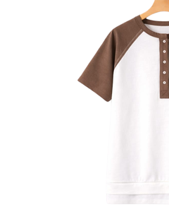 Camiseta Henley de Manga Corta para Mujer, Blanca y Marrón, Mezcla de Algodón, Estilo Casual de Verano, Cómoda, Moderna y Ligera - Product Image 3