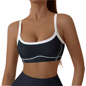Soutien-gorge de sport rose pour femme, col contrastant, maintien moyen, pour yoga et entraînement, vêtements de sport - Product Image 6