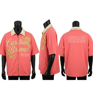Men's Cream Zip Up Collar <b>Shirt</b> Short Sleeve Flame <b>Skull</b> Printed Rivet Streetwear <b>T</b> <b>Shirt</b> - Product Image 4