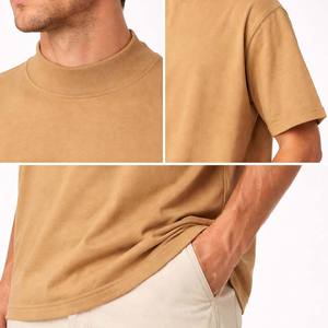 Camiseta de Algodón Beige para Hombre, Cuello Redondo, Estilo Casual, Minimalista, Básica, para Verano - Product Image 6