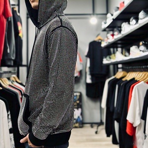 Sudaderas con capucha personalizadas de alta calidad para hombre, jersey de lana de algodón pesado con diamantes coloridos y diamantes de imitación, sudaderas de algodón 100% - Product Image 2