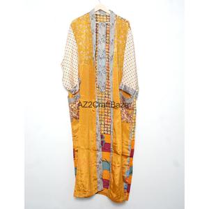Long Luxury Vintage Soft Silk Kimono <b>Robe</b> Bohol Lounge Design Indian Recycled Silk Patchwork Plus Size <b>Beach</b> Cover-Up - Product Image 1