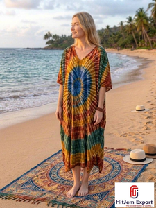 Printed Women <b>Kaftan</b> Dress Lightweight Comfortable Beach Wear Loose Fit Elegant <b>Summer</b> Style Custom Bulk Manufacturing Supply - Product Image 2