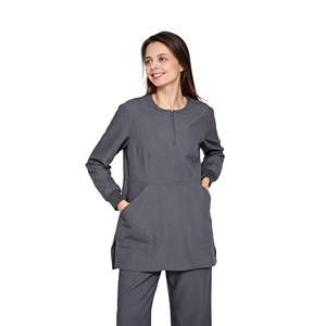 Ensemble de blouses médicales personnalisées à col montant semi-zippé, manches longues, gris anthracite, avec poches, pour infirmières (vente en gros) - Product Image 1