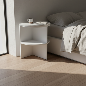 PKP FURNITURE Modern Minimalist Bedroom <b>Side</b> <b>Table</b> With <b>Marble</b> Top And Shelf <b>White</b> Finish Floor Mount Design - Product Image 4
