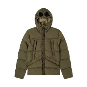 Veste matelassée à capuche pour homme, couleur olive, fermeture éclair, rembourrage en duvet, coupe-vent, décontractée, hiver, couleur unie, polyester épais - Product Image 1