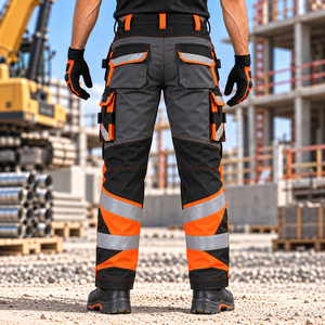 Men's <b>High</b> Visibility Reflective Work Pants with Cargo Pockets and Knee Reinforcement for Construction and Mining Use - Product Image 3