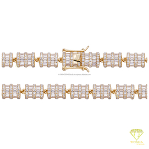 Chaîne à maillons en argent sterling 925 de qualité supérieure avec diamants baguette cultivés en laboratoire, motif cylindrique sophistiqué pour grossistes de bijoux haut de gamme - Product Image 4