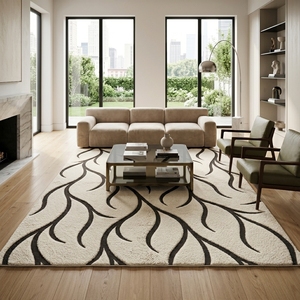 Tapis en laine moderne de luxe à motif feuille, fait main, à poils coupés et tuftés, prix d'usine personnalisé en gros - Product Image 3