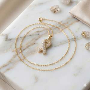 Colgantes de Oro Sólido de 10K con Diseño de Moda Elegante y Único, con Cinta de Concienciación sobre el Cáncer y Dijes de Paz con Diamantes Naturales - Product Image 4