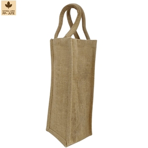 Sac cadeau pour bouteille de vin en jute naturel laminé, emballage cadeau pour vin, 12x33x12 cm, logo personnalisé, vente en gros, OEM, marque privée, modèle AS006 - Product Image 2