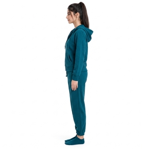 Conjunto de chándal casual para mujer, color verde azulado, con lavado ácido, de tejido grueso, con capucha, sudadera con cremallera de manga larga y pantalones jogger - Product Image 2