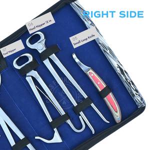 Kit de herramientas de herrador para el recorte de pezuñas con cuchilla en D, pinza para abcesos, cuchilla curva para pezuñas, medidor de dolor, pinza para potros, lima, pulidor y estuche - Product Image 4