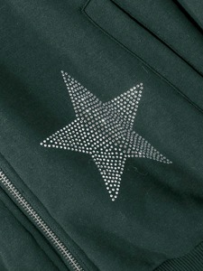 Unisex Green Bomber <b>Jacket</b> with Sequins Front Logo Zipper Closure Anti-pilling Casual Winter Wear - Product Image 4