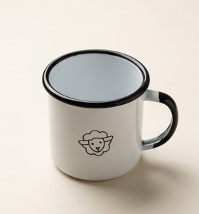 Custom Camp <b>Mug</b> Adorable Farm Animal Minimalist Line Art Design Off <b>White</b> Enamelware Black Edge <b>Bulk</b> B2B Manufacturer Sourcing - Product Image 4