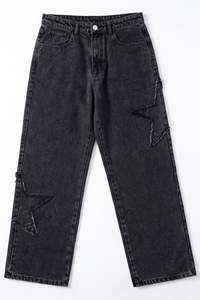 Jean en denim coupe bootcut délavé clair pour homme, taille mi-haute, coupe droite, style streetwear écoresponsable, en coton, déchiré, pour l'automne - Product Image 3